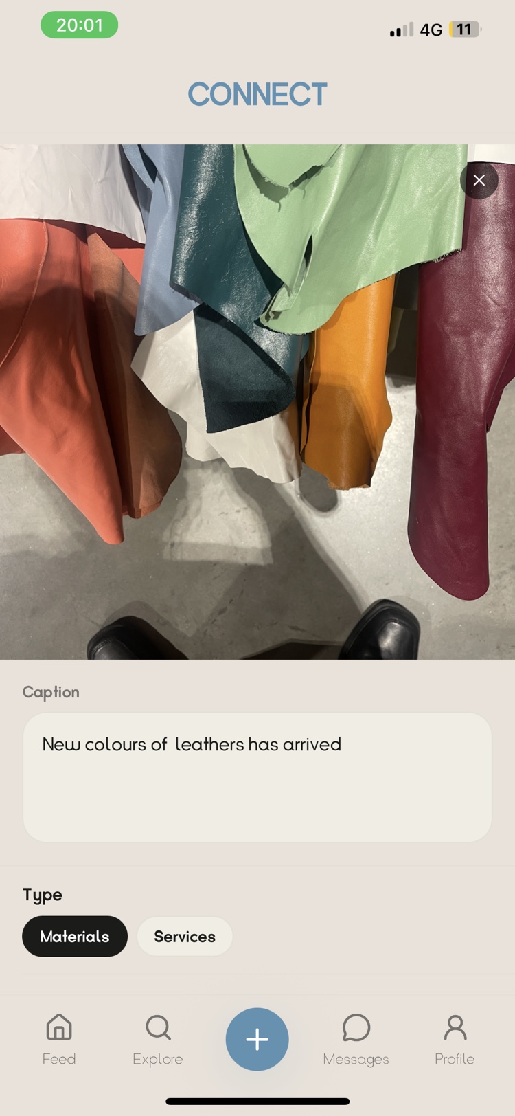 A supplier posting a new material on Connect