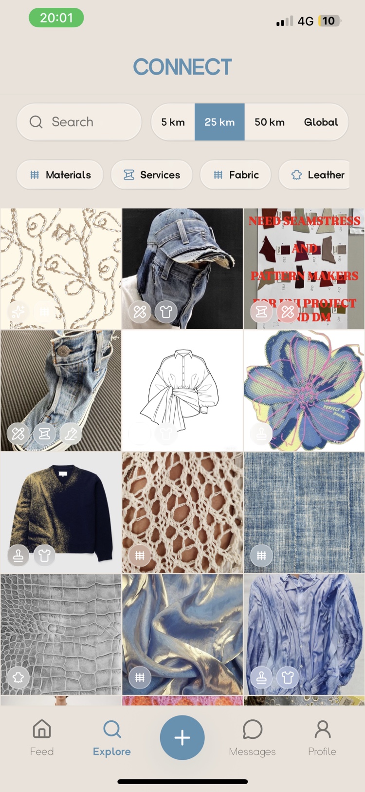Browsing the Connect explore page of materials and requests