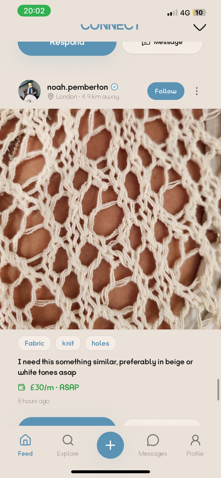 A supplier responding to a designer's request on Connect
